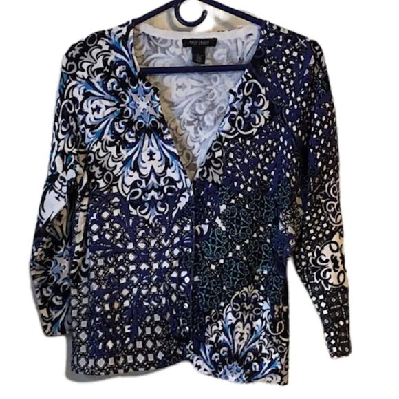 WHBM LS Abstract Sweater w Snaps - Picture 1 of 10